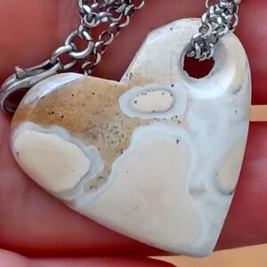 100% natural Polka Dot Agate Heart And Sterling Silver Necklace